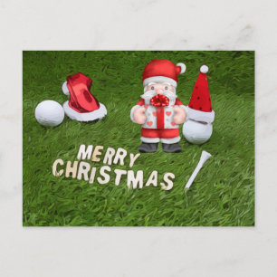 Golf Christmas Holiday with ball and Santa Claus  Postcard
