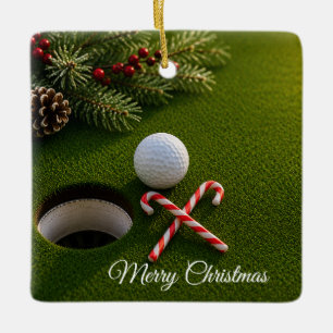 Golf Christmas Holiday with golf ball for golfer Ceramic Ornament