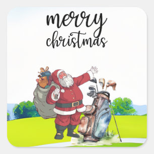 Golf Christmas Holiday with Santa Claus Square Sticker