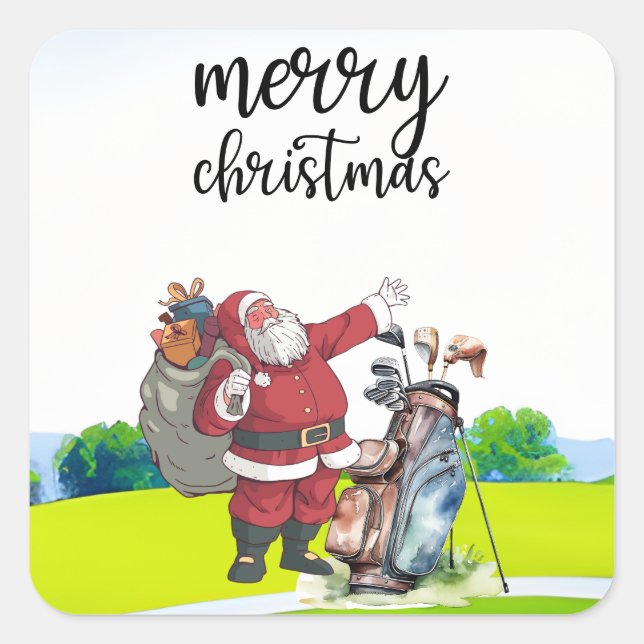 Golf Christmas Holiday with Santa Claus  Square Sticker (Front)