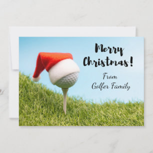 Golf Christmas Holiday with Santa hat on golf ball Card