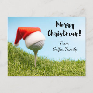 Golf Christmas Holiday with Santa hat on golf ball Postcard