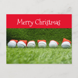 Golf Christmas Holiday with Santa hat on green Postcard