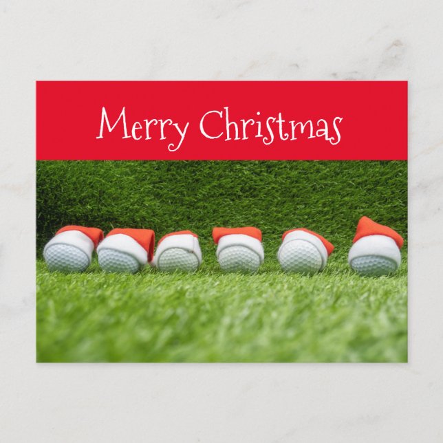 Golf Christmas Holiday with Santa hat on green Postcard (Front)