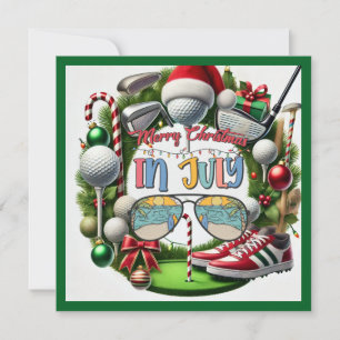 Golf Christmas in July for golfer with Santa Claus Holiday Card
