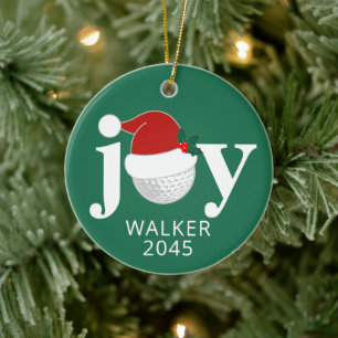 Golf Christmas Joy Personalized Name Modern Green Ceramic Ornament