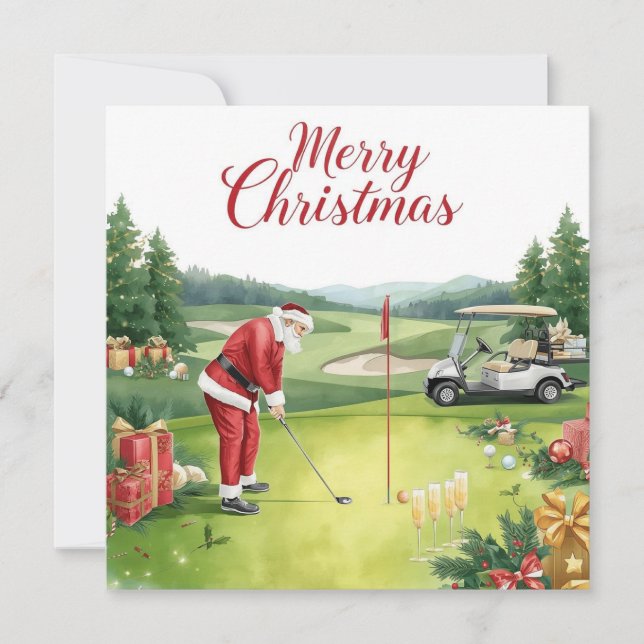Golf Christmas  Let’s Par tee with Santa Claus   Holiday Card (Front)
