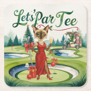 Golf Christmas Let's Par Tee for Golfer party  Square Paper Coaster