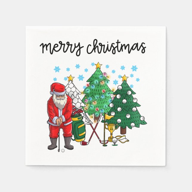 Golf Christmas Let's Par Tee with Santa Claus  Napkin (Front)