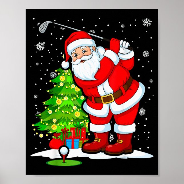 Golf Christmas Men Club Playing Santa Claus  Poster (Front)