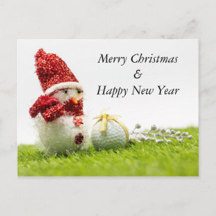 Golf Christmas & New year with golf ball  Snowman Postcard