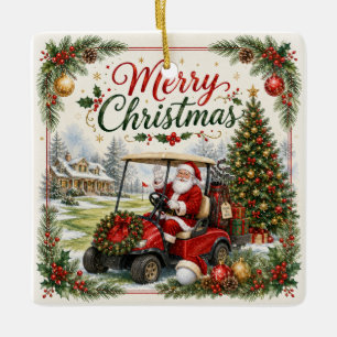 Golf Christmas Par tee party with Santa Claus  Ceramic Ornament