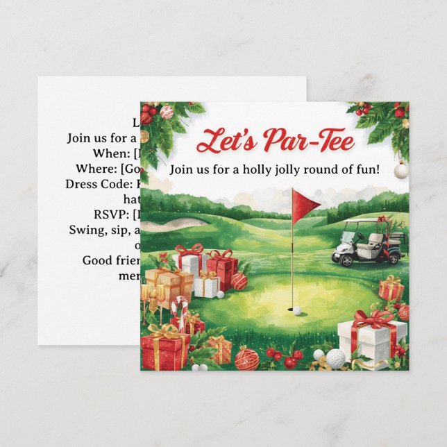 Golf Christmas Party Let’s Par tee  Invitation (Front/Back)