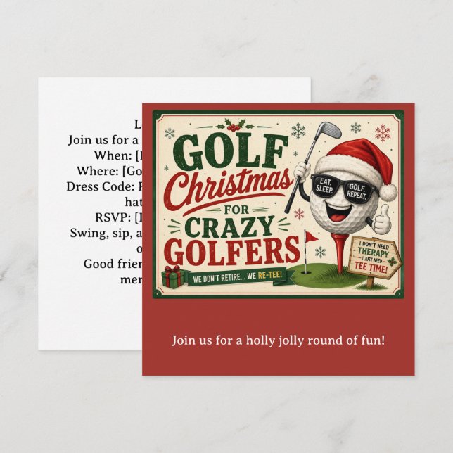 Golf Christmas Party Let’s Par tee  Invitation (Front/Back)