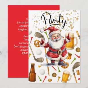 Golf Christmas Party themed with Santa Claus  Invitation