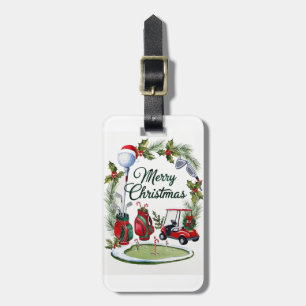 Golf Christmas Party with golf equipment Xmas Luggage Tag