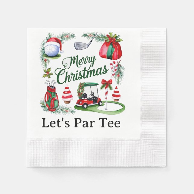 Golf Christmas Party with golf equipment Xmas Napkin (Front)