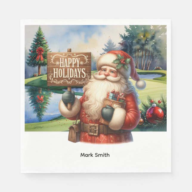 Golf Christmas Santa Claus at golf course Napkin (Front)