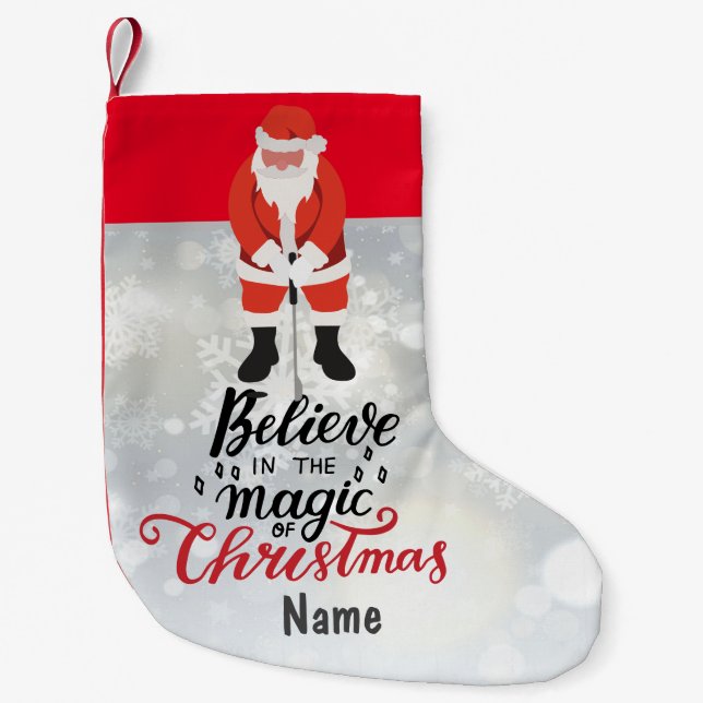 Golf Christmas  Santa Claus Putting Snowflake Small Christmas Stocking (Front)