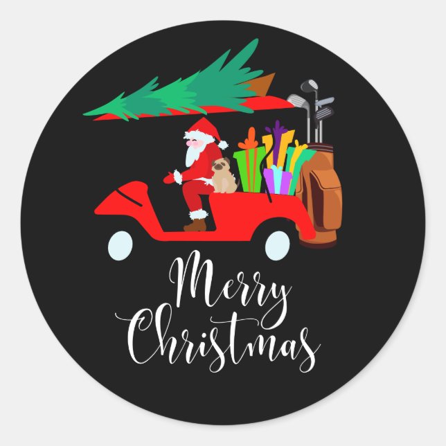 Golf christmas Santa Claus riding golf cart  Classic Round Sticker (Front)