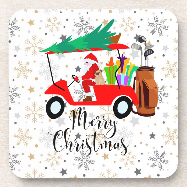 Golf christmas Santa Claus riding golf cart golfer Coaster (Front)