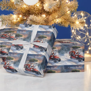 Golf christmas Santa Claus riding golf cart   Wrapping Paper