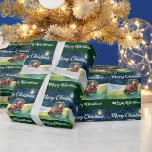 Golf christmas Santa Claus riding golf cart   Wrapping Paper