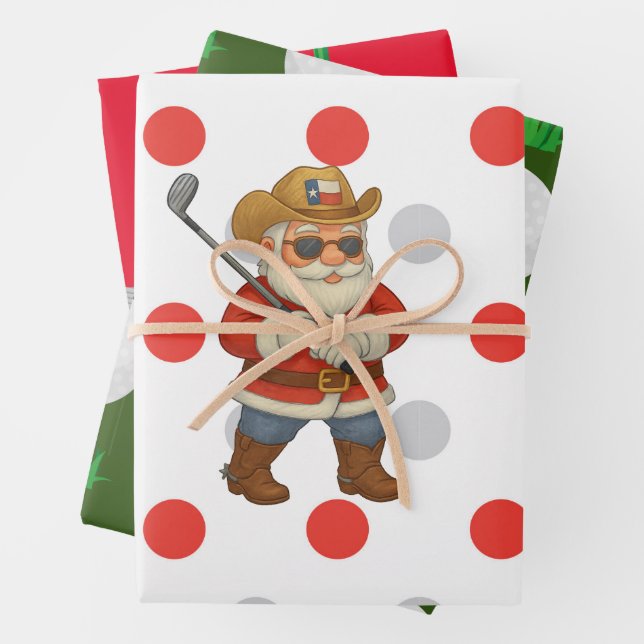 Golf Christmas Santa Claus Texas Golfer   Wrapping Paper Sheet (In situ)