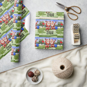 Golf Christmas Santa Claus with flag on green Wrapping Paper