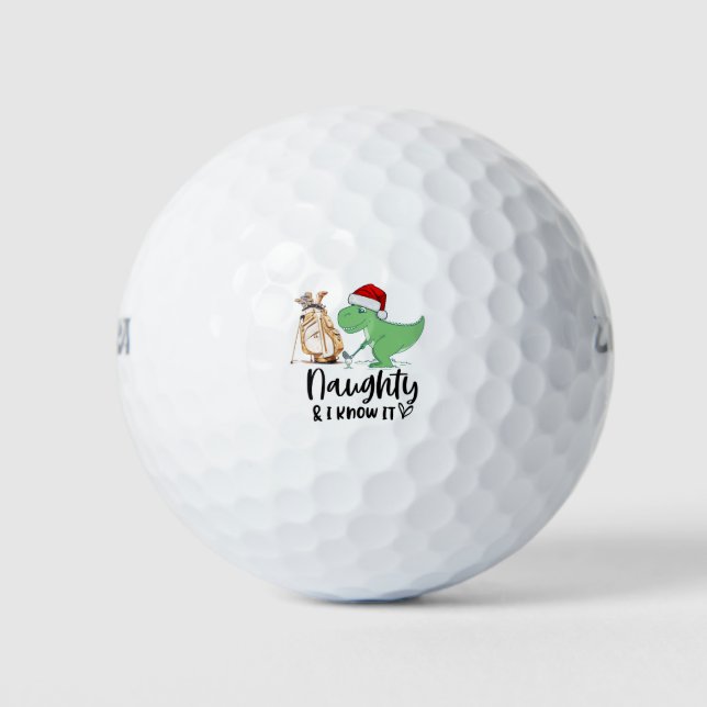 Golf Christmas Santa Dinosaur Naughty Funny Golf Balls (Front)