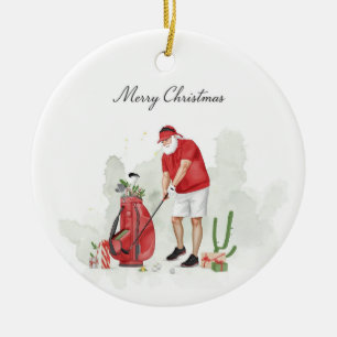 Golf Christmas Santa Golfer golfing in Arizona Ceramic Ornament