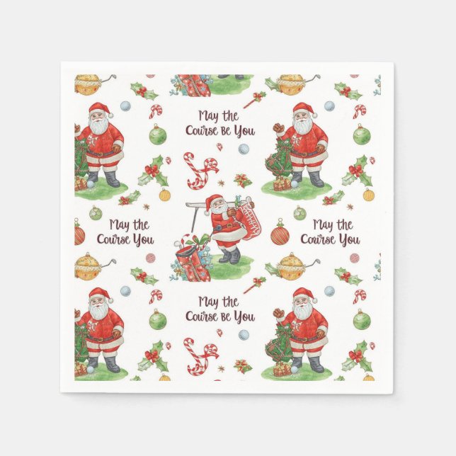 Golf Christmas Santa Golfer May Course be with you Napkin (Front)