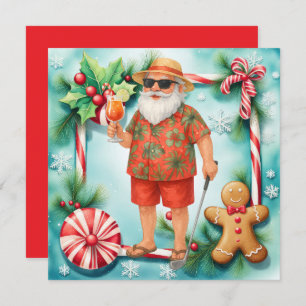 Golf Christmas Santa Golfing Summer time Holiday Card