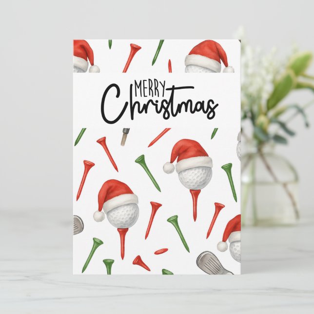 Golf Christmas Santa Hat Red and Green Tees  Holiday Card (Standing Front)