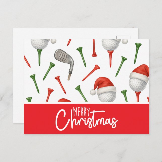 Golf Christmas Santa Hat Red and Green Tees  Holiday Postcard (Front/Back)