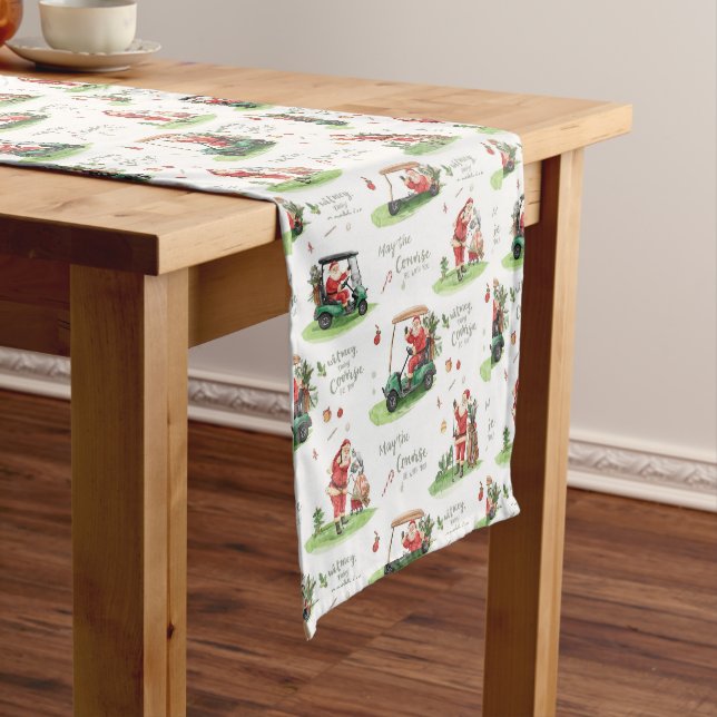 Golf Christmas Santa “May the Course Be With You” Short Table Runner (In Situ)