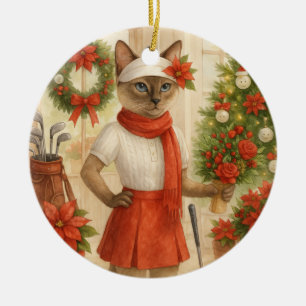 Golf Christmas themed for Cat Golfer Ceramic Ornament