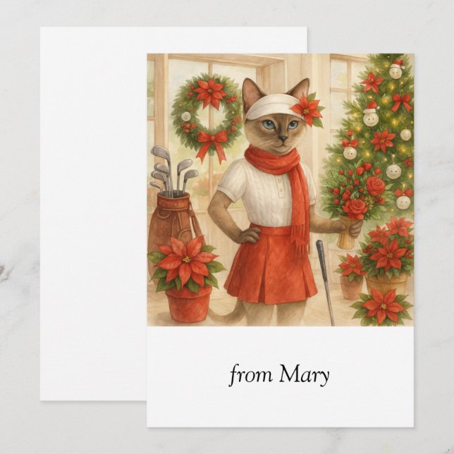 Golf Christmas themed for Cat Golfer  Holiday Card (Front/Back)