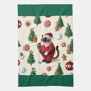 Golf Christmas themed for Cat Lover Golfer Kitchen Towel