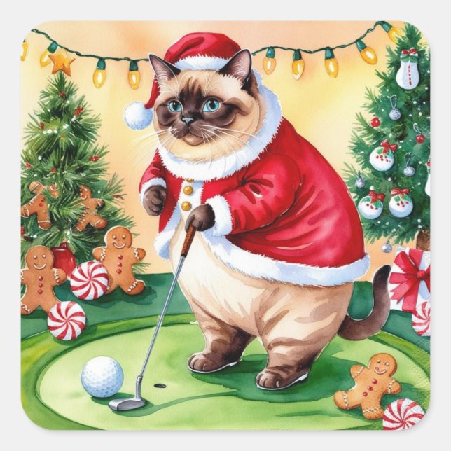 Golf Christmas themed for Cat Lover Golfer  Square Sticker (Front)