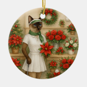 Golf Christmas themed for Cat woman Golfer Ceramic Ornament