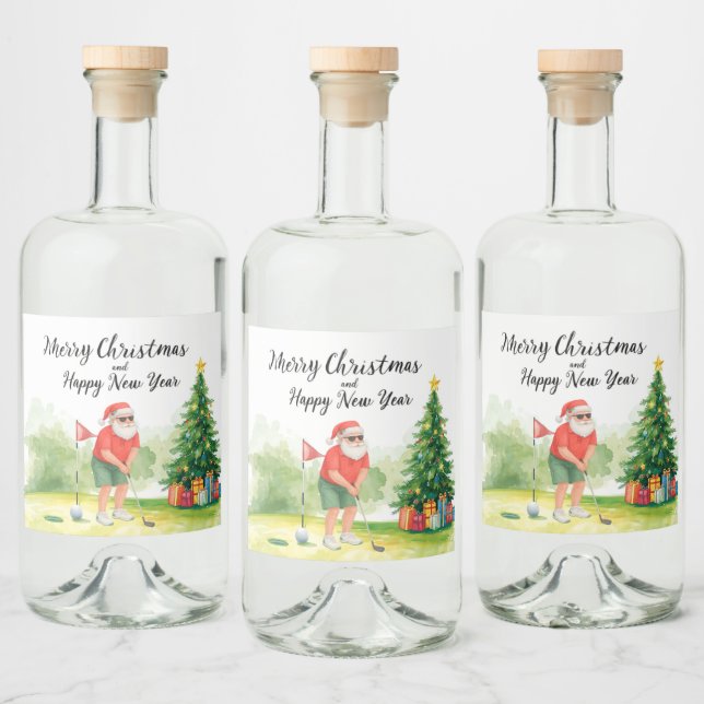 Golf Christmas themed for golfer on course Liquor Bottle Label (Bottles)