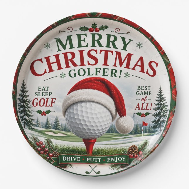Golf Christmas themed for golfer Paper Plate (Front)