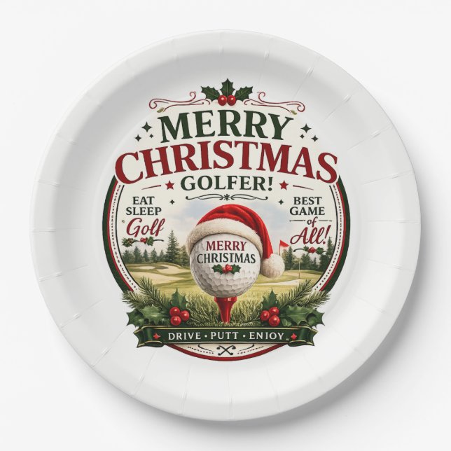 Golf Christmas themed for golfer Paper Plate (Front)
