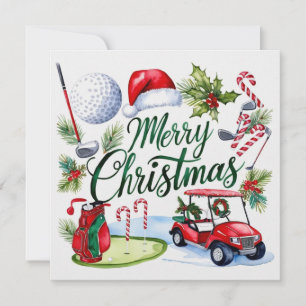 Golf christmas themed for Golfer watercolor Holiday Card
