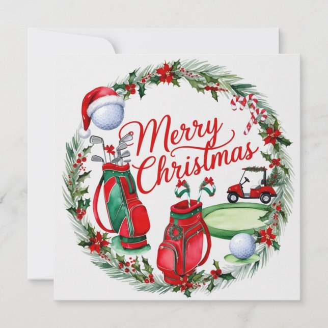 Golf christmas themed for Golfer watercolor Holiday Card (Front)