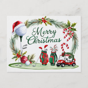 Golf christmas themed for Golfer watercolor Holiday Postcard