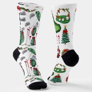 Golf Christmas themed Golfer watercolor Holiday Socks