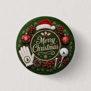 Golf Christmas themed on green grass 1 Inch Round Button