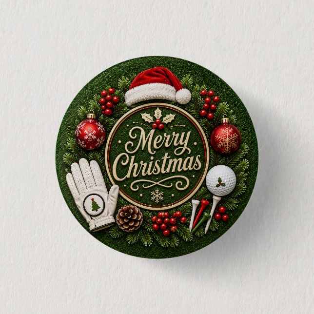 Golf Christmas themed on green grass 1 Inch Round Button (Front)